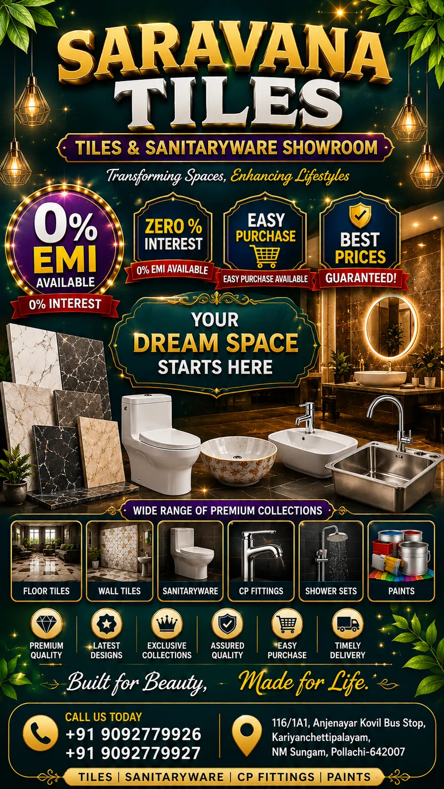 Saravana Tiles showroom range of tiles, sanitaryware and fittings